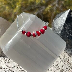 HM063 Bracelet Red lamp work glass with stainless steel adjustable chain